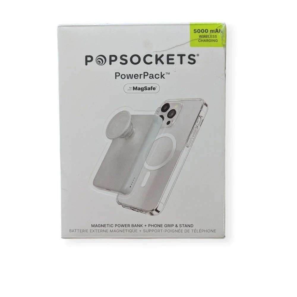T2-O PopSockets PowerPack 5000mAh MagSafe‎ Power Bank & Grip - White (Tested)